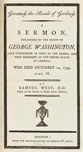 (GEORGE WASHINGTON.) Group of 10 eulogies and addresses on the death of Washington.